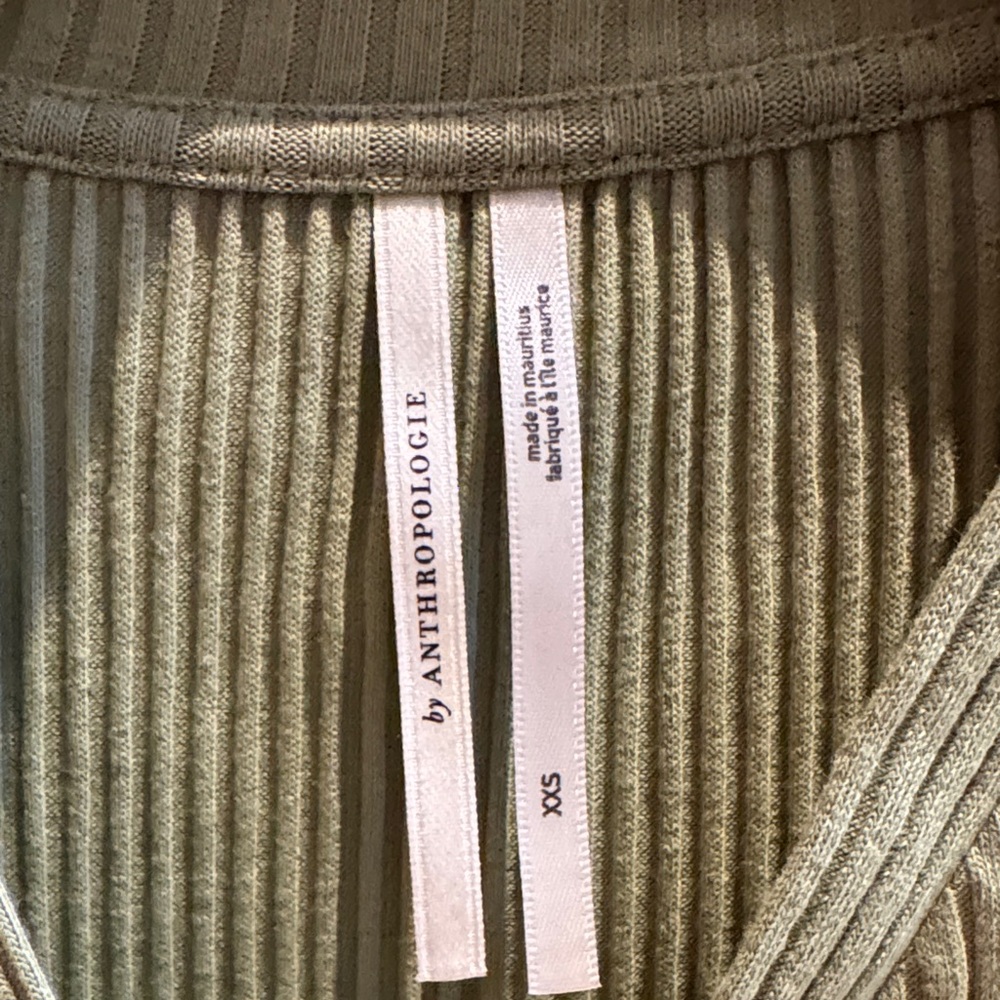 Anthropologie Sage Green Ribbed Lace-Up Blouse XXS - Picture 2 of 3